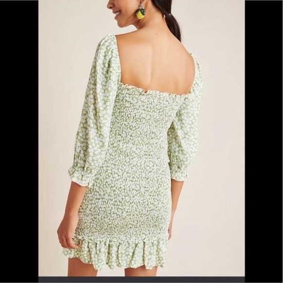 Faithfull The Brand Honfleur Micro Floral Green and white Mini Dress size M - Picture 2 of 6